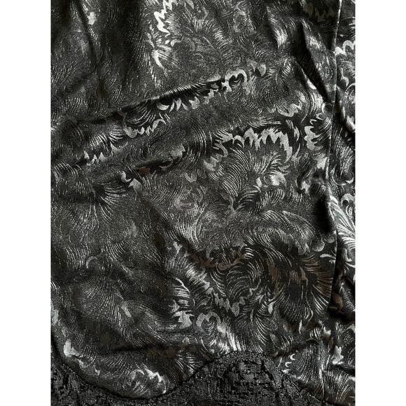 Vintage Illusion Slip Skirt Large Satin Floral Lace Trim Stretch Black Retro 80s - Picture 4 of 12
